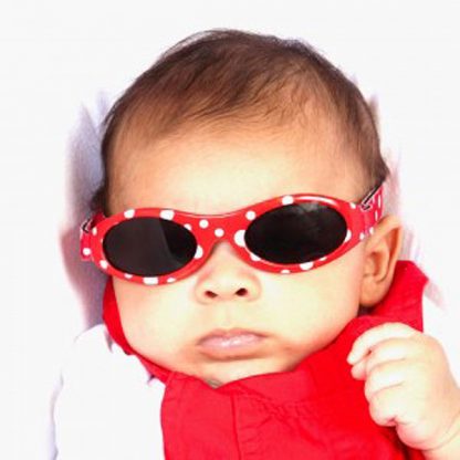 Baby Banz Adventure Banz Red Dot sunglasses on a baby
