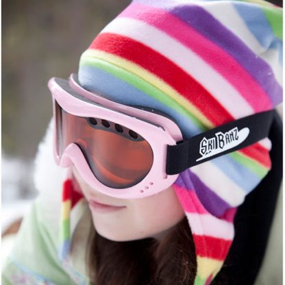 Girl in SkiBanz Powder Pink snow goggles
