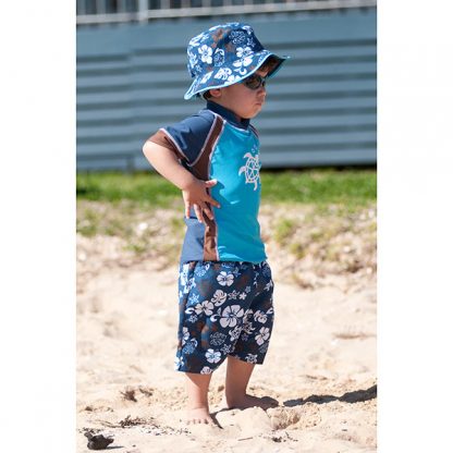 Small boy in Blue/Choc swimwear