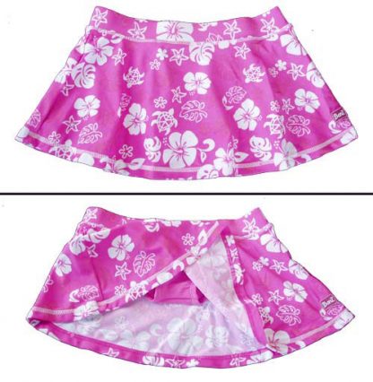 Pink/White swim skirt showing bikini bottom