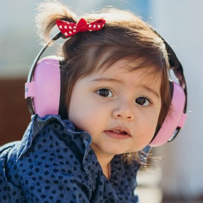 Little girl wearing Pink Mini Earmuffs