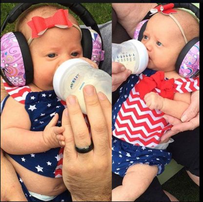 Twin babies in Mini Earmuffs Peace