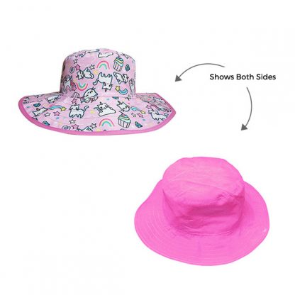 Reversible Sunhat Cats & Unicorns showing two sides
