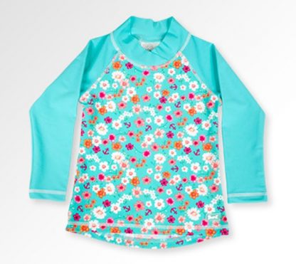 Long sleeved swimming top with a flowery pattern